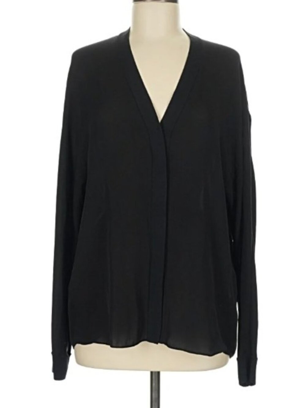 Vince. Long Sleeve Silk Top BLACK Size M
